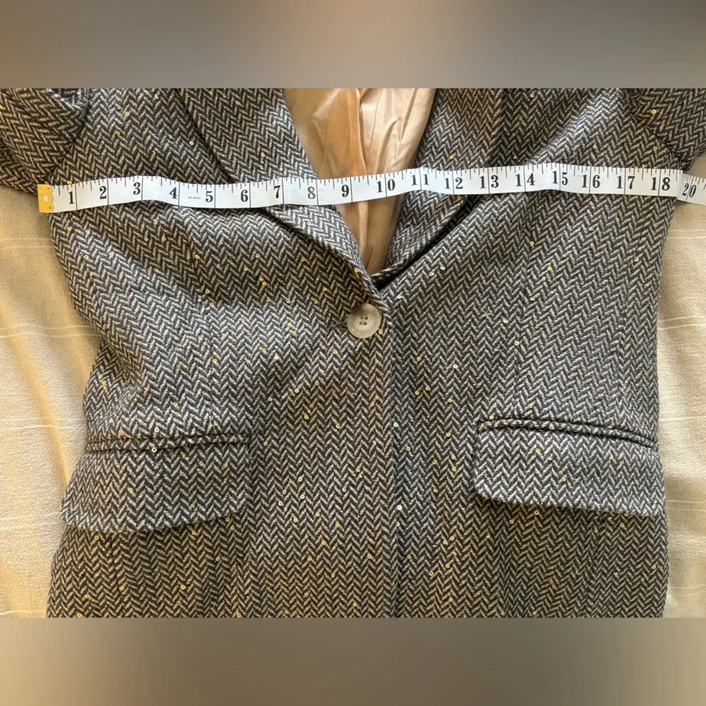Sandro  “Paule” Sequin Herringbone Blazer Brown Tweed Statement Jacket 2 / M / 6 - Picture 7 of 12